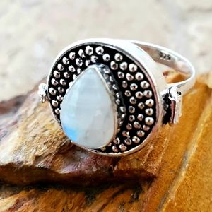 New Rainbow Moonstone 925 Silver Poison Ring.